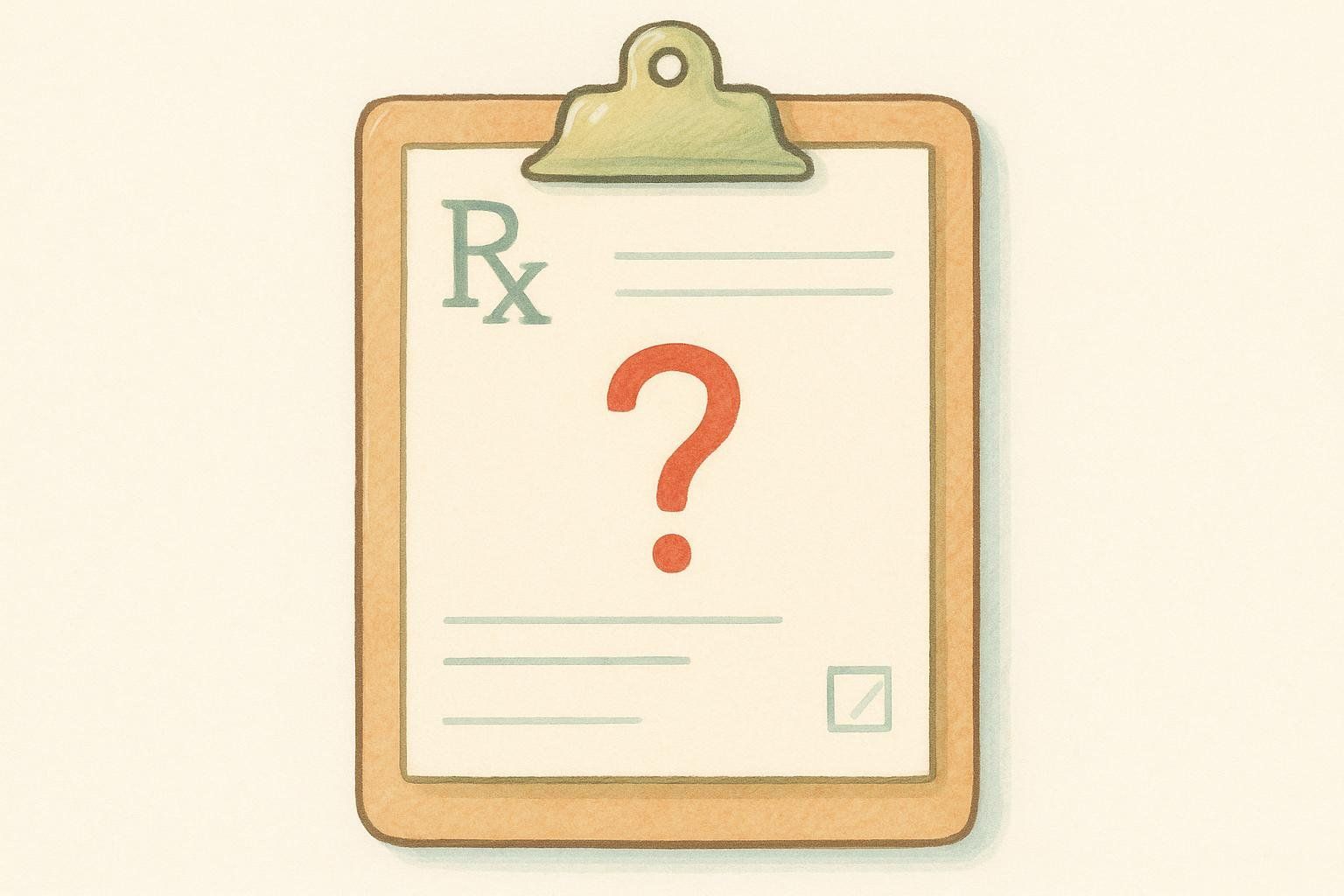 A prescription pad with a large question mark, illustrating that there is no official, safe dosage for BPC-157.