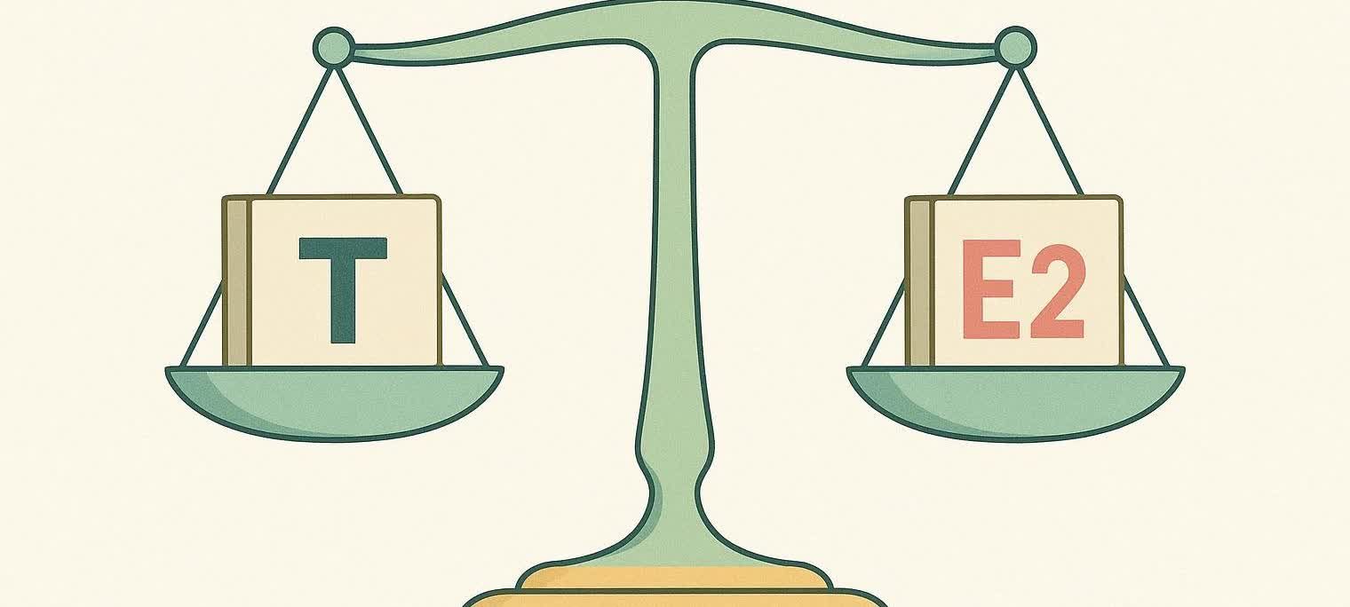 A balanced scale holding blocks for Testosterone (T) and Estradiol (E2), symbolizing the importance of hormonal balance for men's health.