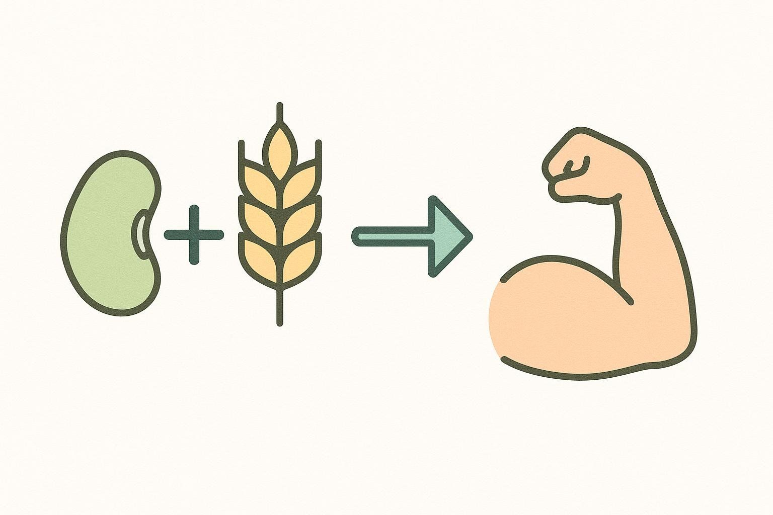 An icon of a bean plus a grain equals a strong muscle, showing the benefit of pairing plant proteins.