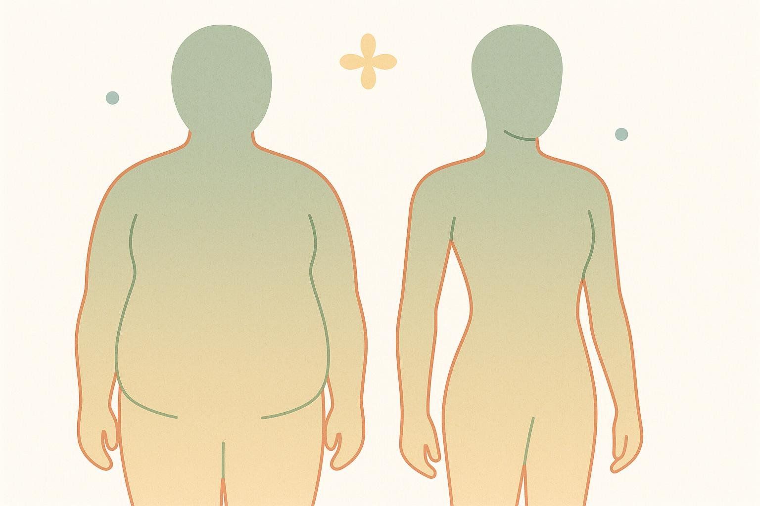 Abstract illustration of two silhouettes showing positive body composition changes like muscle gain and fat reduction.