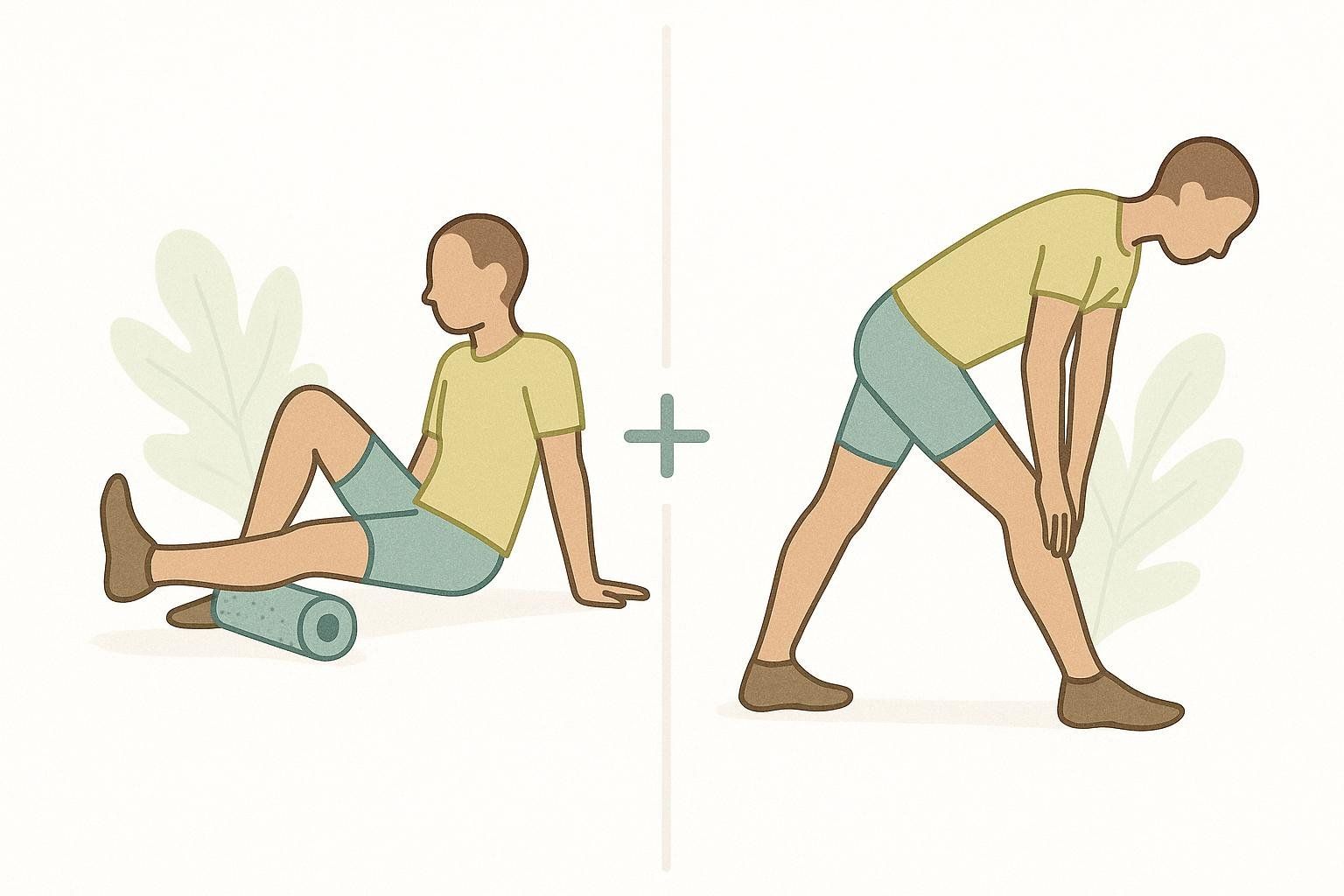 An illustration showing that foam rolling and stretching are complementary activities for recovery.