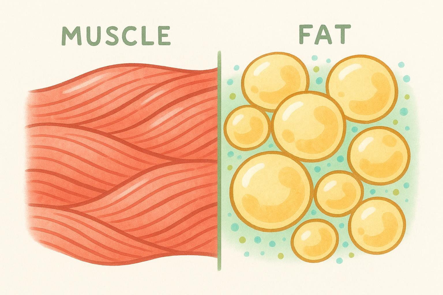 Abstract illustration distinguishing muscle tissue from fat tissue.