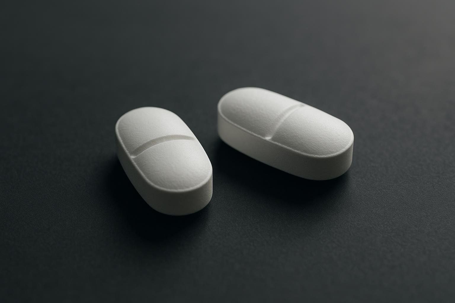 Two white oval pills on a dark surface representing oral alternatives