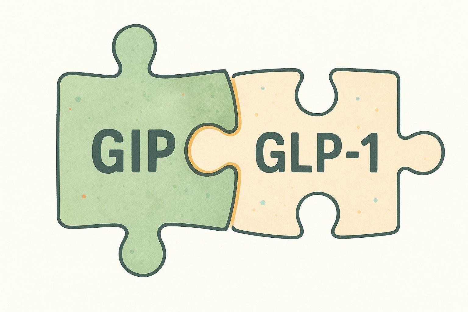 Abstract puzzle pieces connecting to represent GIP and GLP-1 receptors