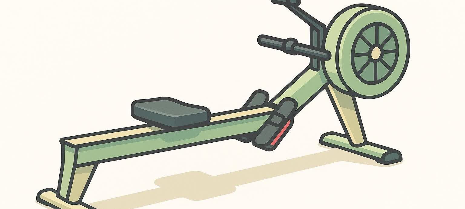 Minimalist vector illustration of an indoor rowing machine