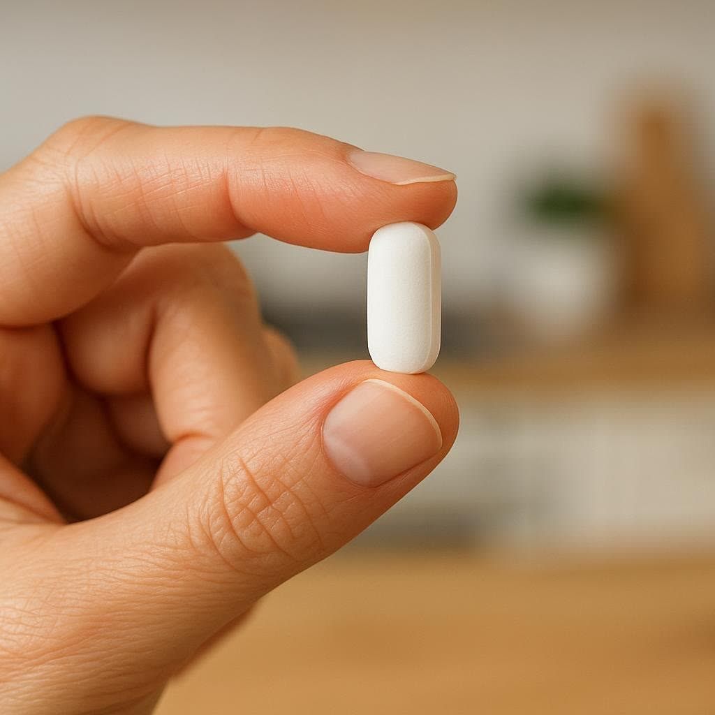Close-up of a hand holding a pill