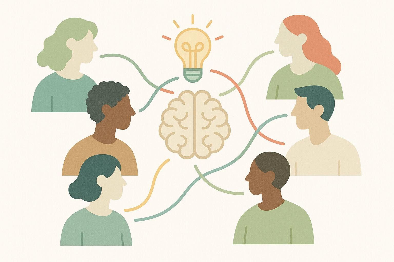 Abstract illustration of diverse figures connecting, symbolizing social engagement and mental stimulation for cognitive health.