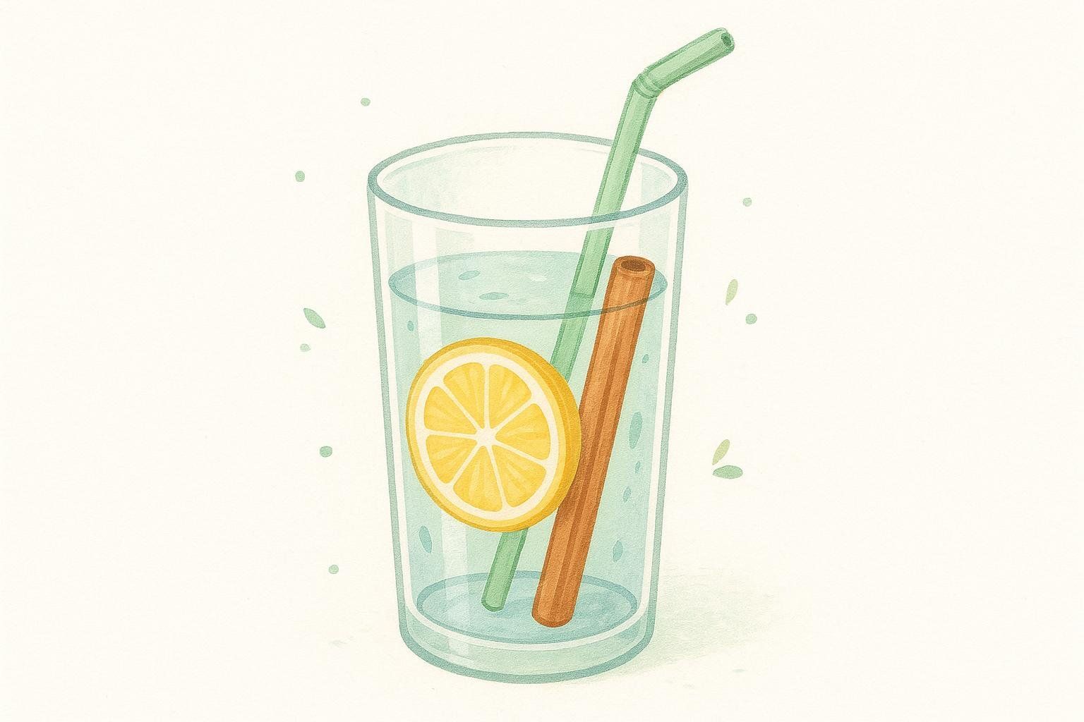 An illustration of a pleasant-looking drink with lemon and cinnamon, representing a palatable alternative to taking ACV gummies.
