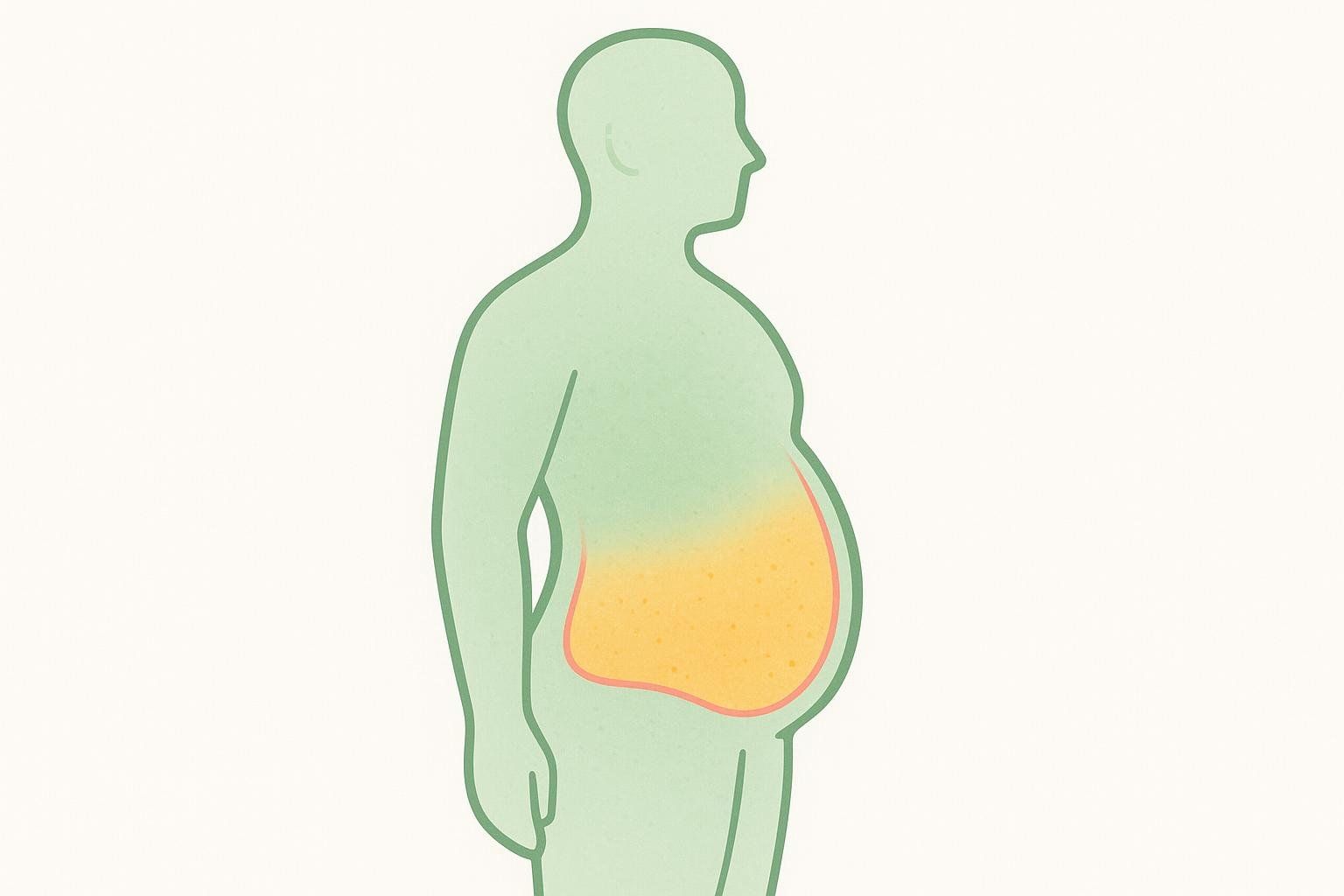 Conceptual illustration of a person with a slim outline but significant internal fat deposits in the abdominal area, representing the concept of 'Thin Outside, Fat Inside' (TOFI).