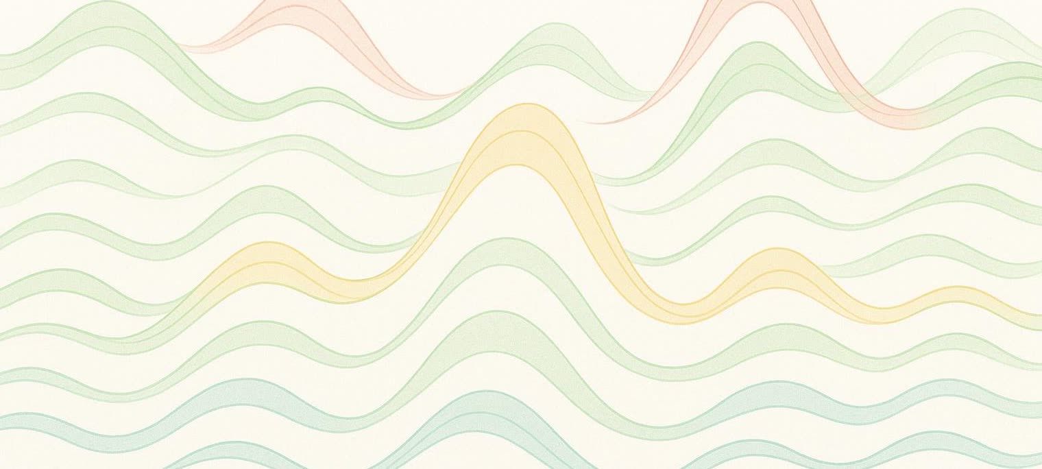 A light colored background featuring varying shades of blue, green, yellow, and pink wavy lines layered on top of each other.