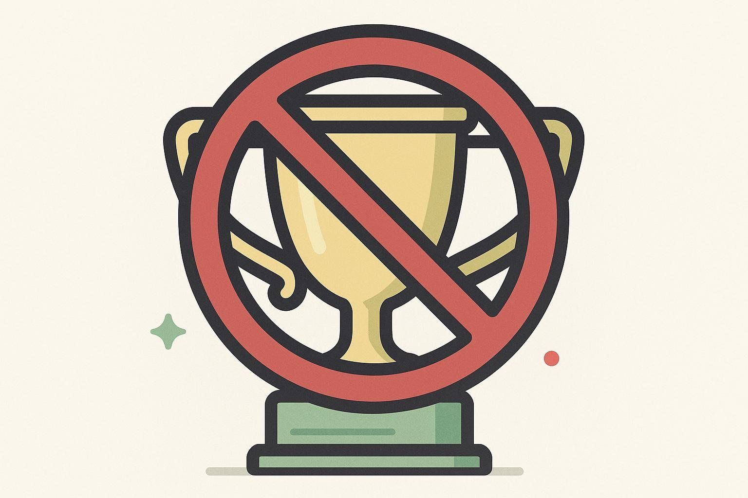 A sports trophy with a 'prohibited' symbol over it, indicating that Sermorelin is banned for athletes.
