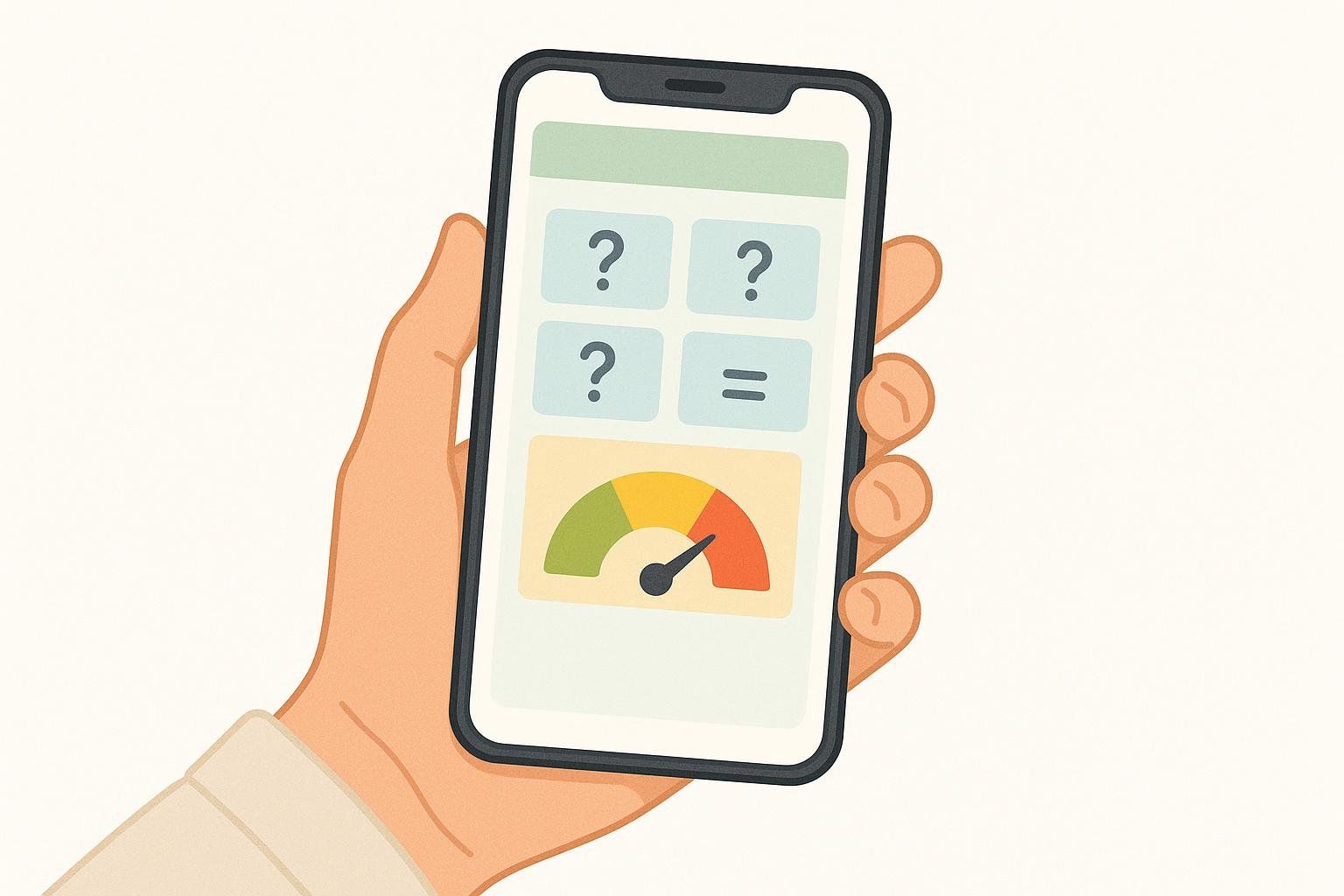 An illustration of a smartphone screen showing the FRAX tool concept: inputting risk factors to get a 10-year fracture risk estimate.