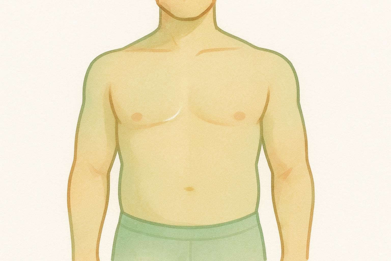 Illustration showing the faint outline of upper abs, typical for a man at 19% body fat.