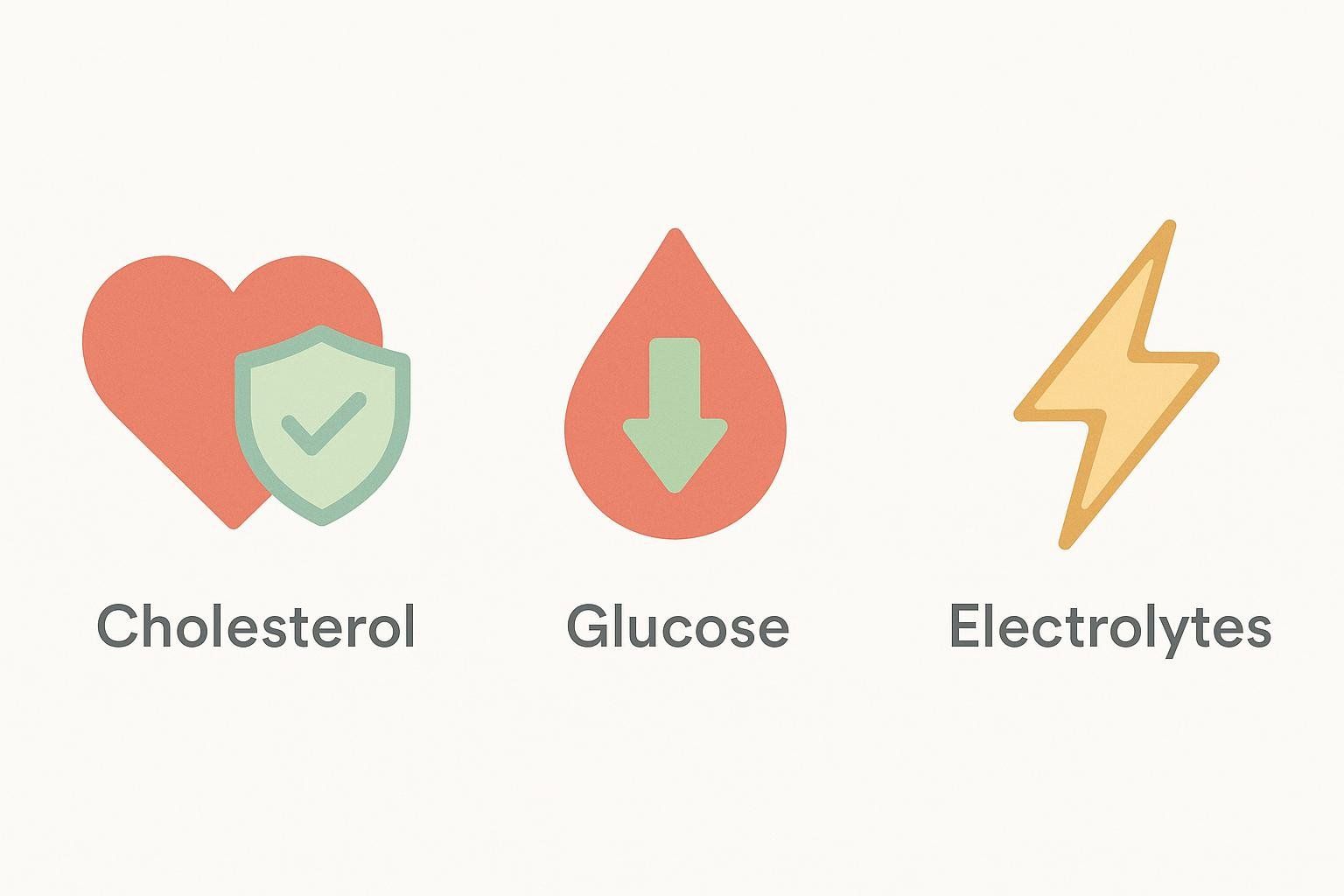 Icons representing benefits of keto ACV gummies: improved cholesterol, lower glucose, and balanced electrolytes.
