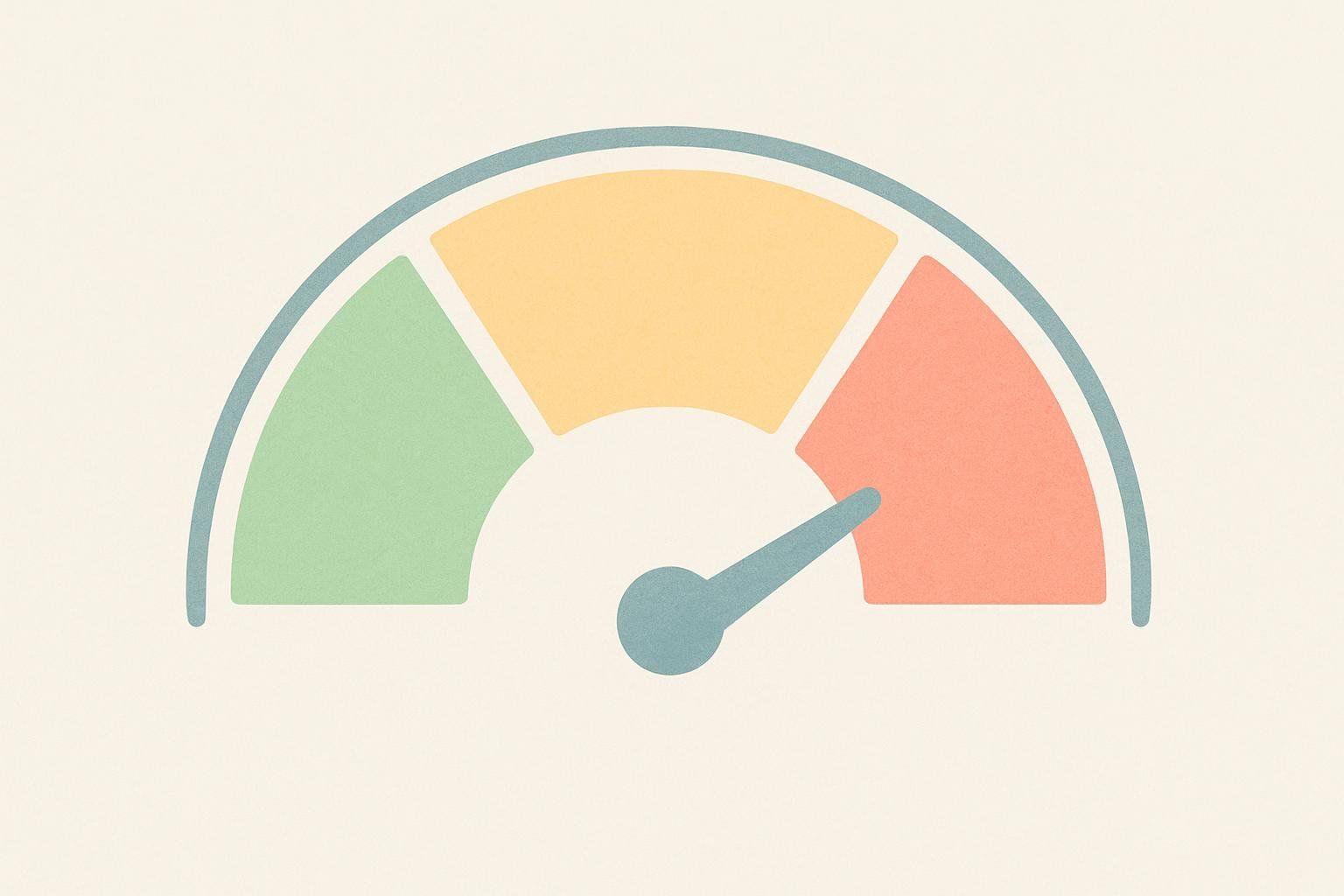An illustration of a pain scale as a color gradient. The gauge shows green for minimal pain, yellow for moderate, and red for too much pain. A needle points towards the moderate (yellow) section.