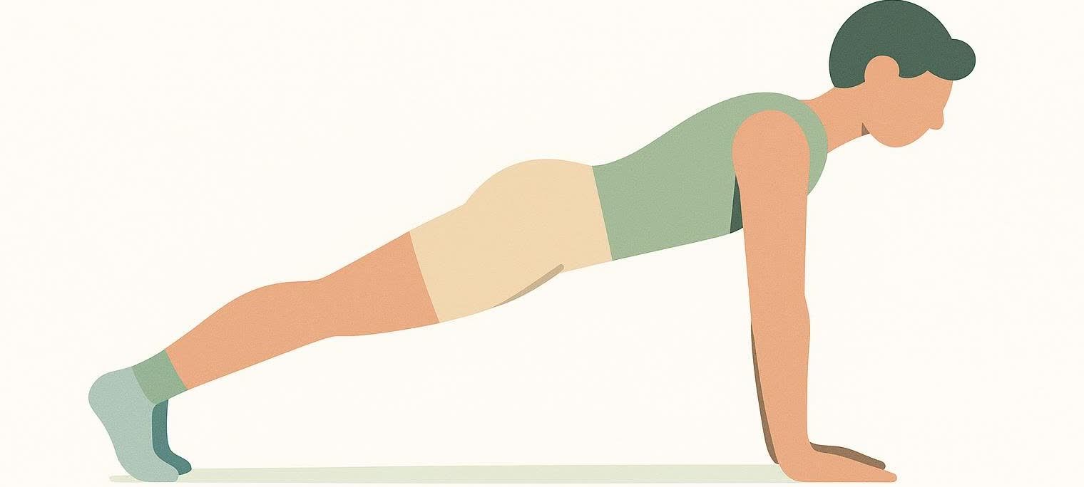 A minimalist illustration of a person holding a plank exercise pose, demonstrating core strength training.