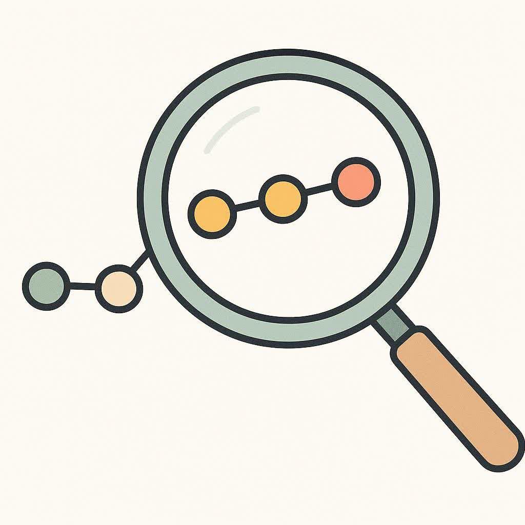 A magnifying glass examining a peptide chain, representing research into BPC-157.