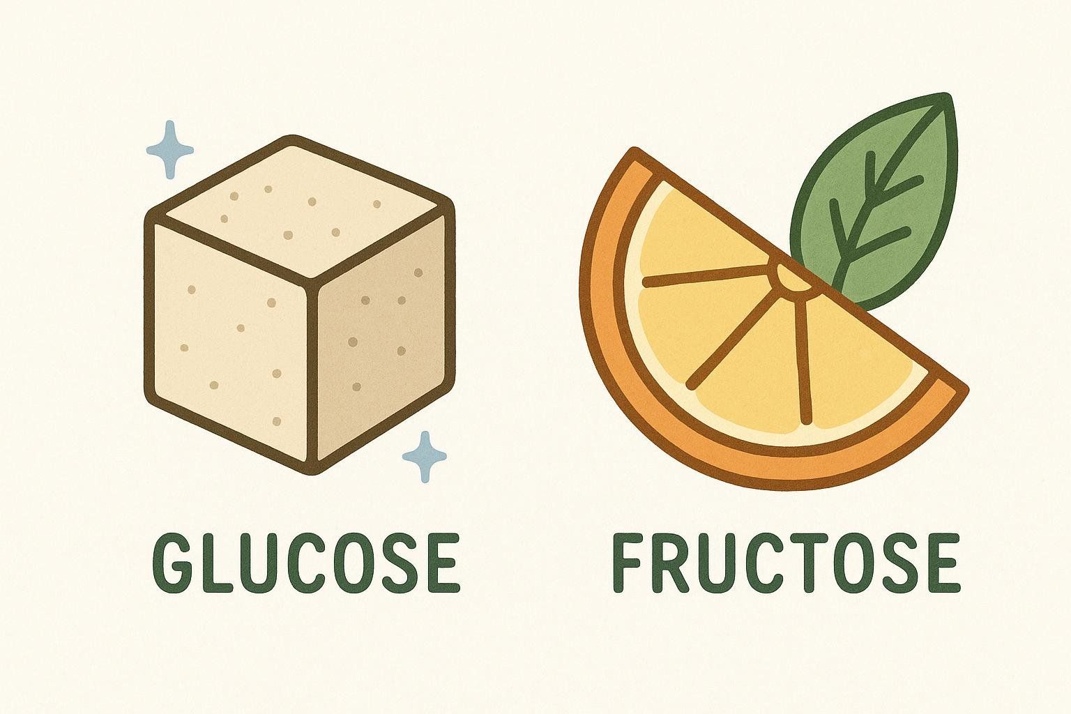 Illustration comparing sugar cube and fruit icons.