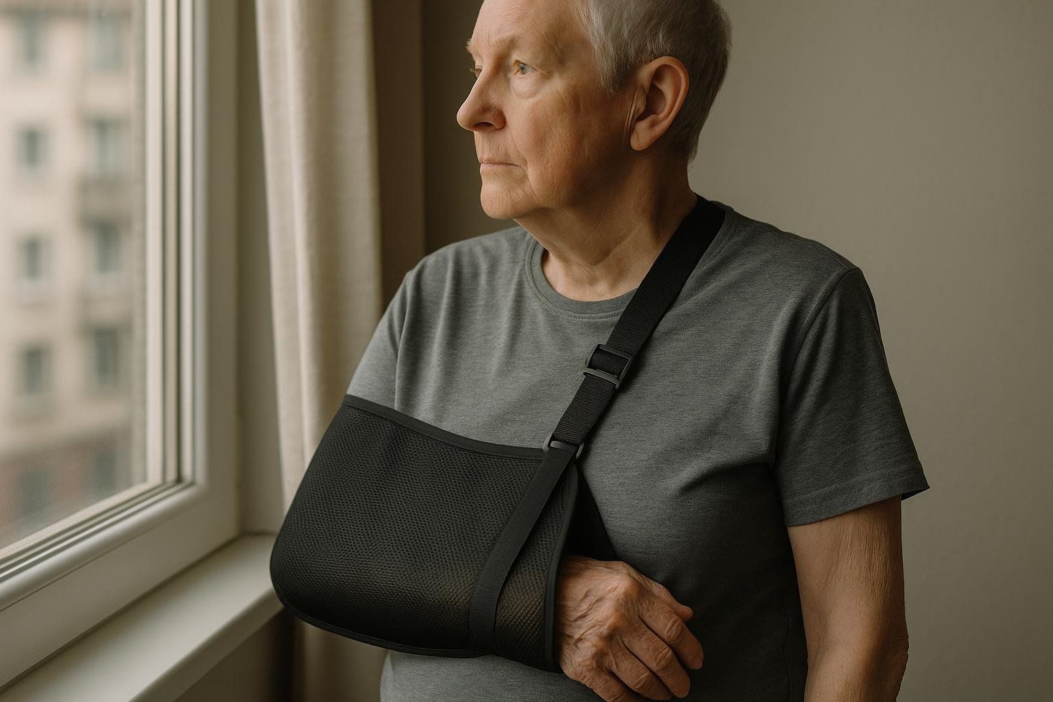 A simple icon of an older woman next to a checkmark, visualizing the recommendation for women 65+ to get a DEXA scan.