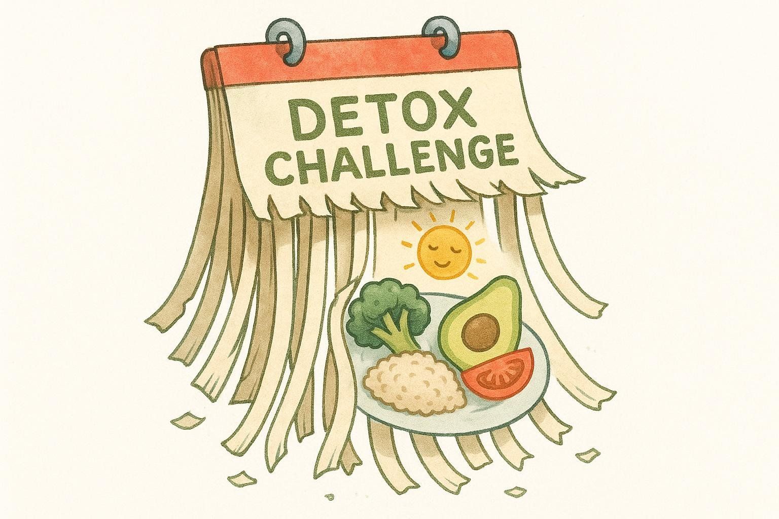 Illustration of a shredded 'detox' calendar, representing the intuitive eating principle of rejecting diet culture.