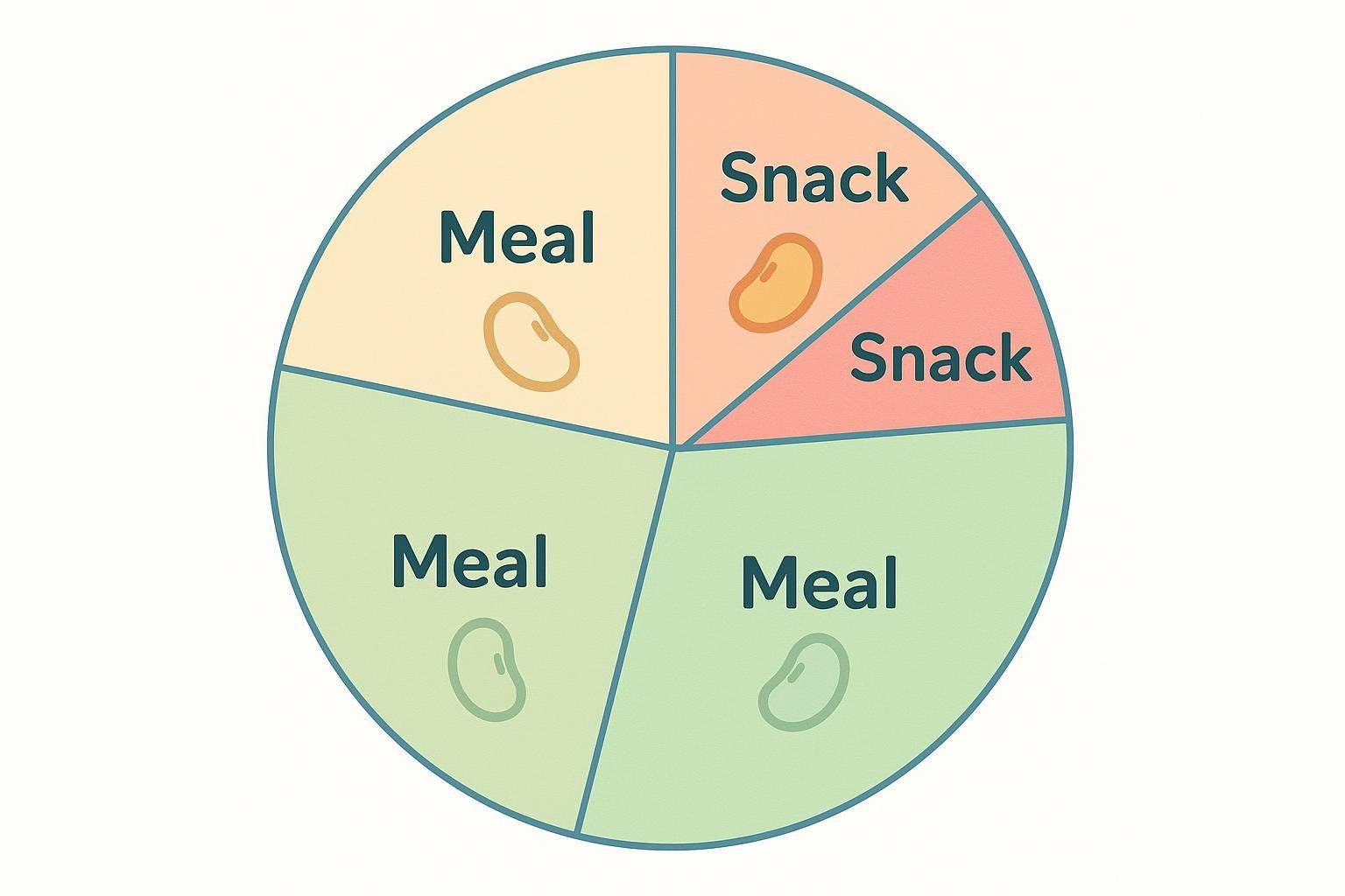 A simple chart showing how daily protein intake can be split into three meals and two snacks.