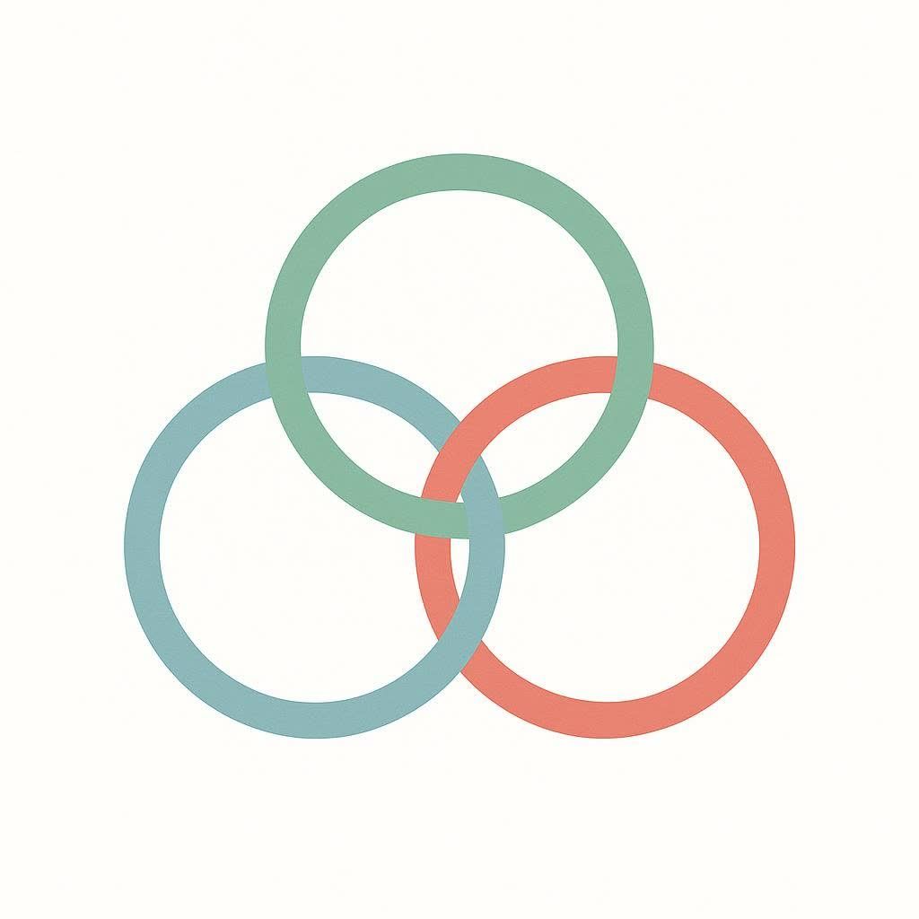 Vector icon of three interlocking rings, symbolizing a triple-action mechanism.