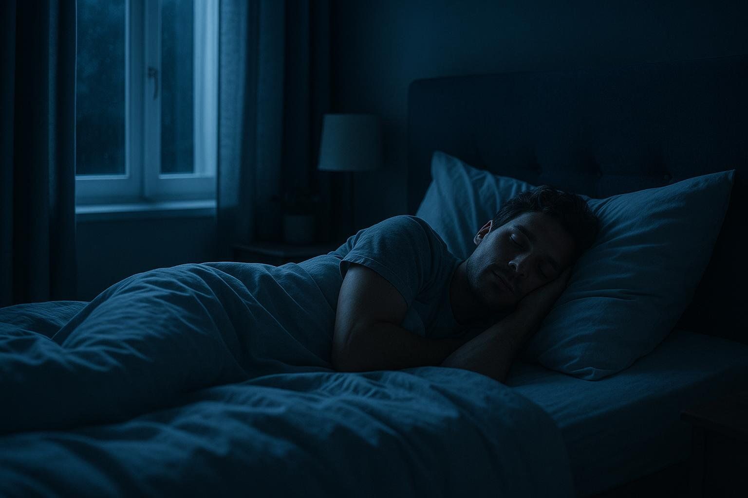 A person sleeping peacefully in a dark room, highlighting sleep as a natural way to boost growth hormone.