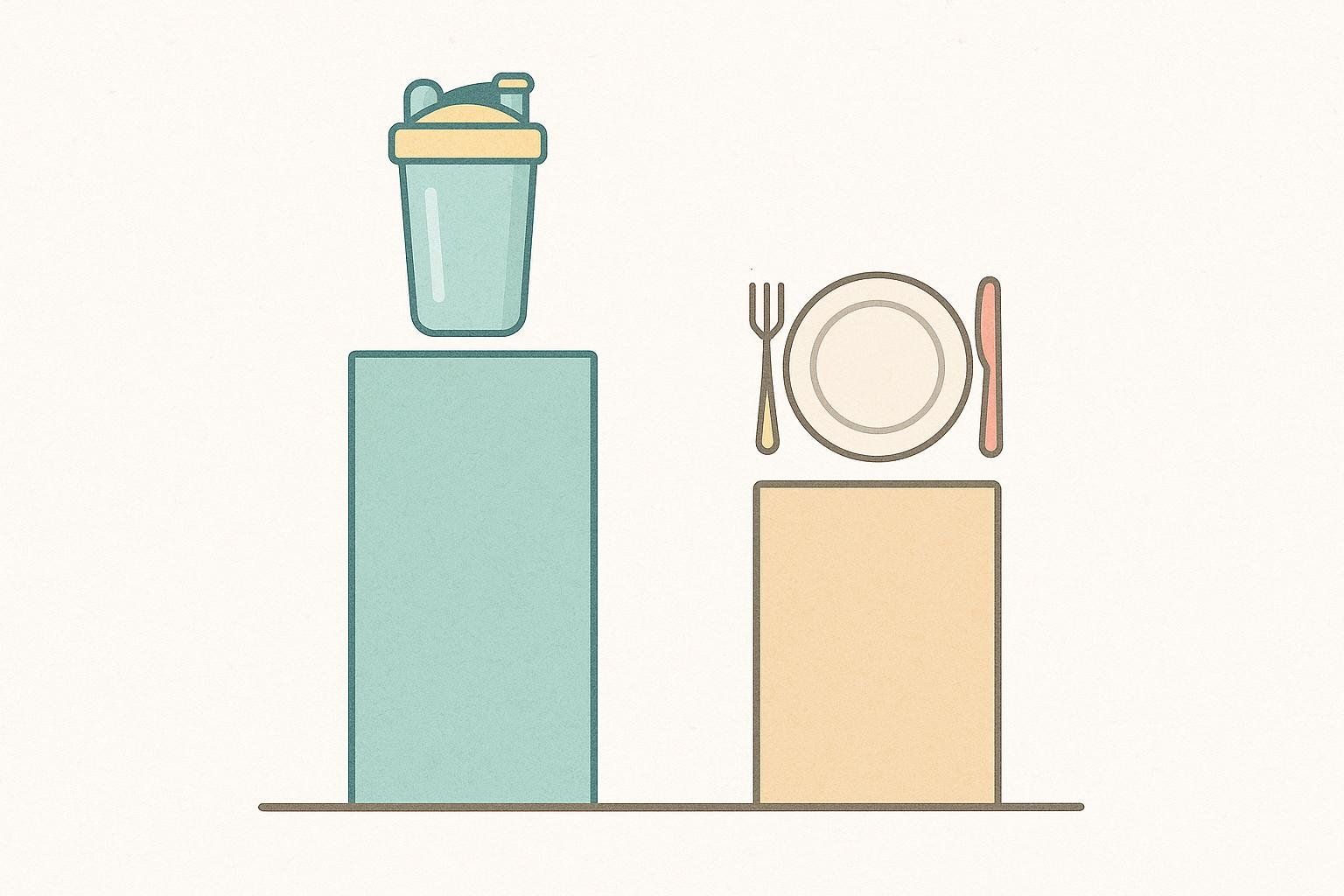 A bar chart comparing a shake to a food-based dinner, where the bar representing the shake is significantly taller. This suggests the shake offers greater benefits, potentially for weight loss or nutritional value, compared to a traditional dinner.