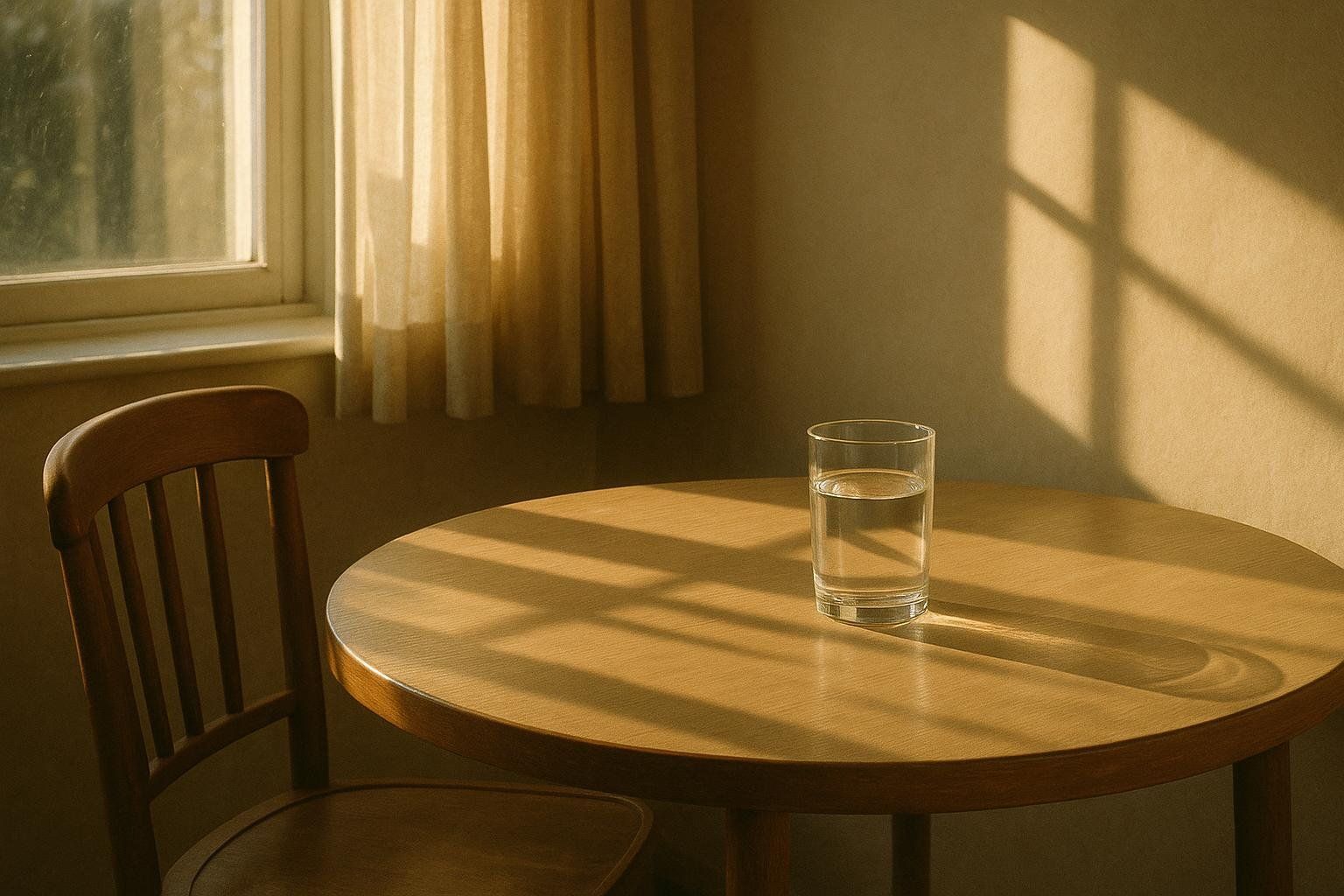 Morning light hitting a glass of water, emphasizing the importance of timing and routine.