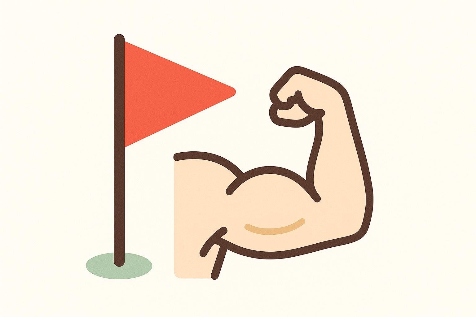 A red flag icon next to a muscle symbol, indicating when soreness can be a sign of injury.