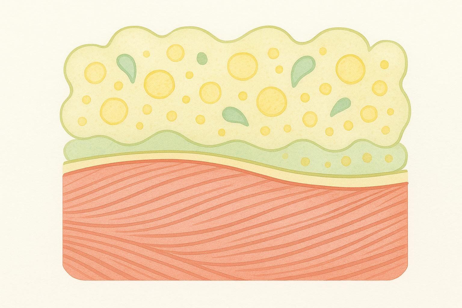 Crossection illustration distinguishing between muscle tissue and fat tissue.