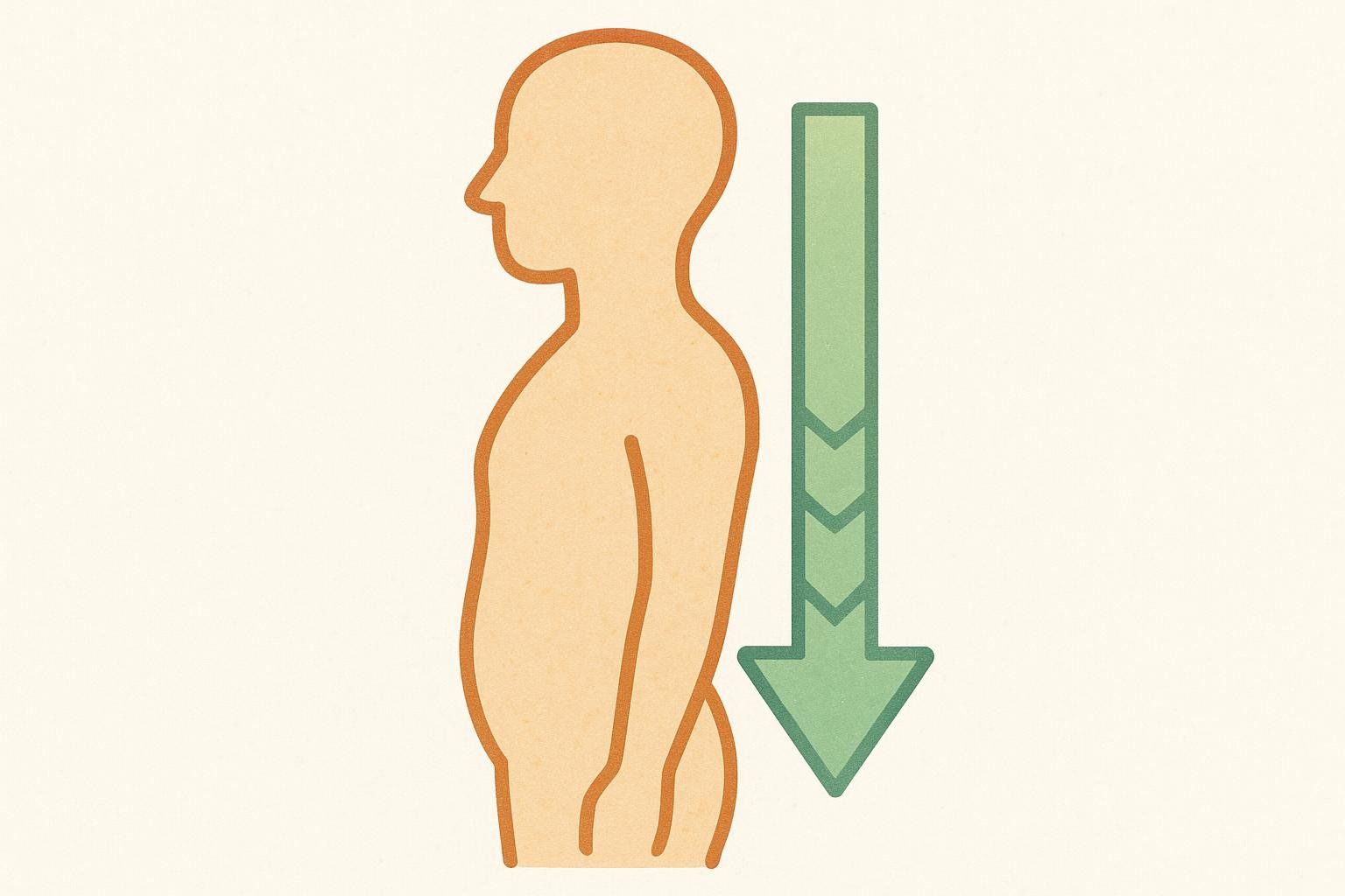 Illustration of a side profile of a person with a large downward-pointing arrow next to them, symbolizing fat loss.