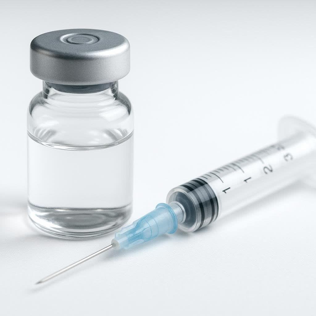 A close-up of a medical vial and syringe, representing peptide therapy for weight loss.