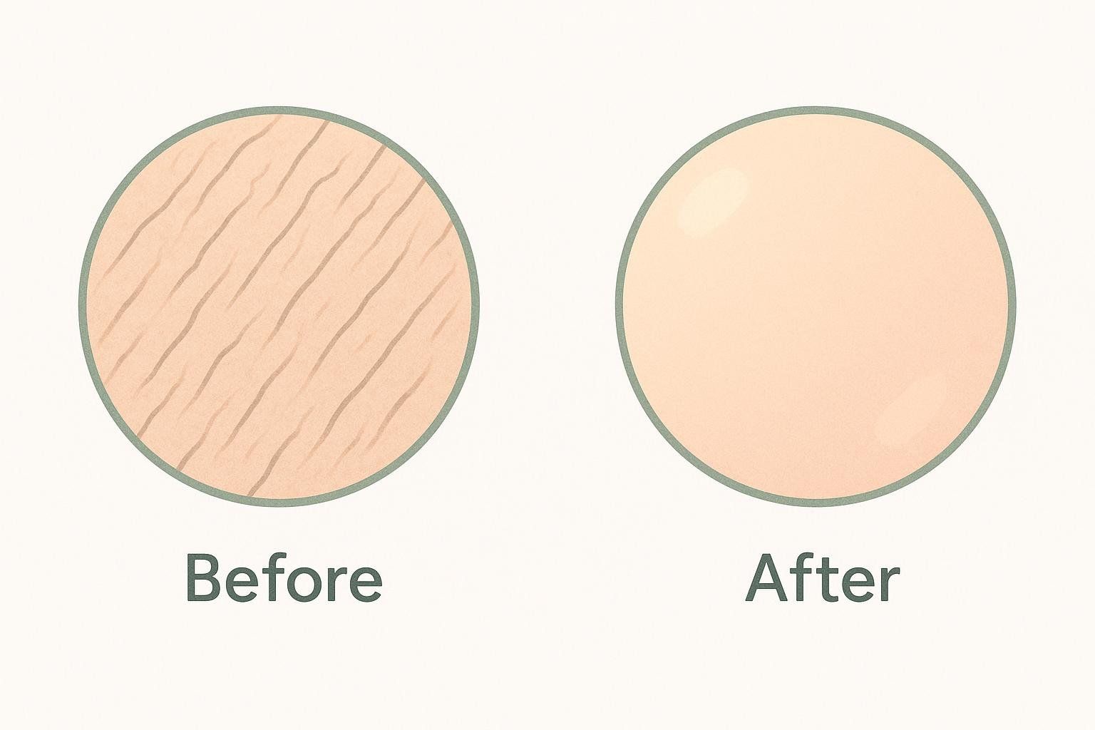 Illustration showing a 'Before' image of dry, lined skin and an 'After' image of smooth, glowing skin, representing skin improvement.
