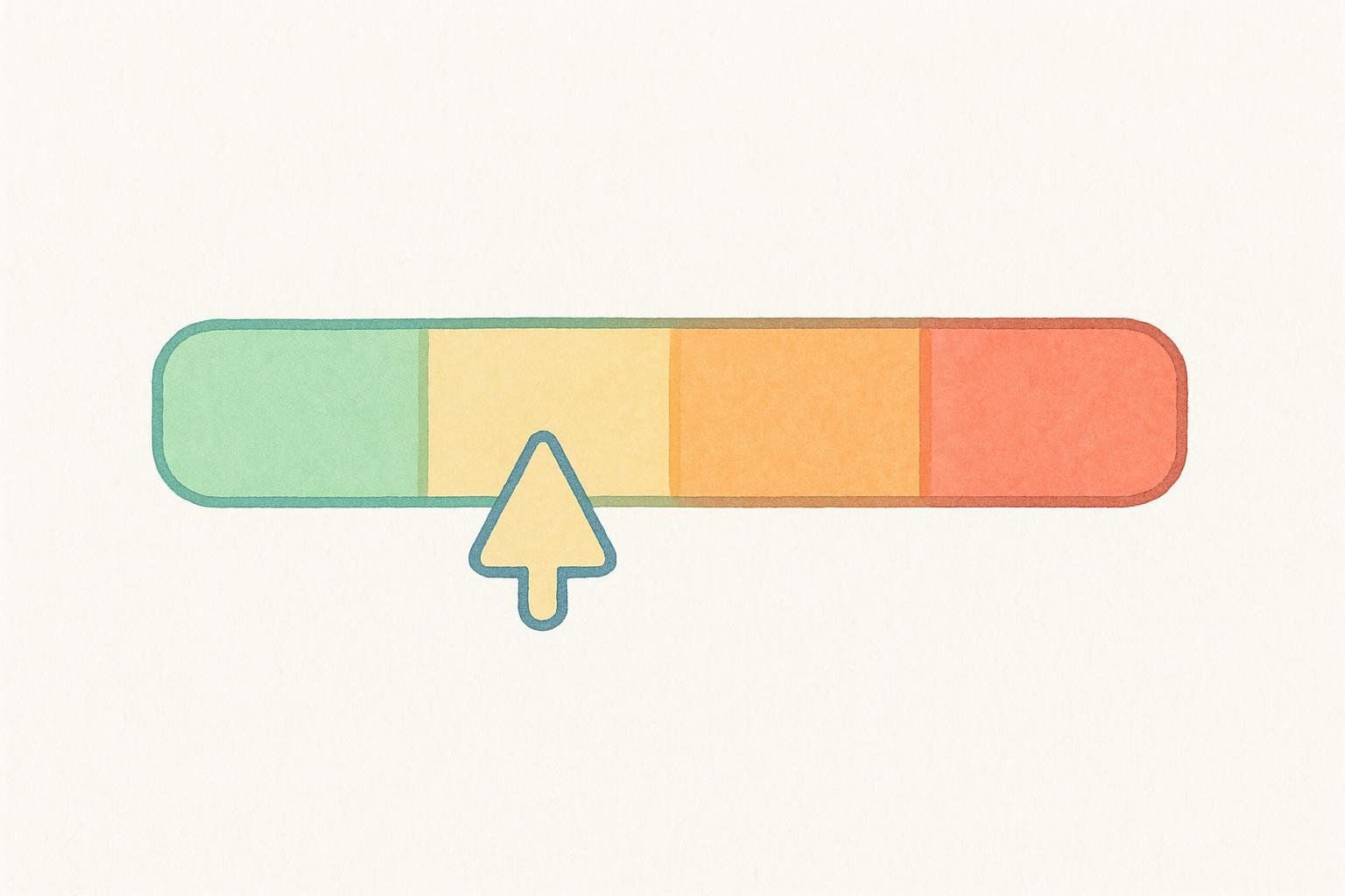 A color-coded bar with segments of green, yellow, orange, and red. A yellow cursor icon points to the yellow segment.