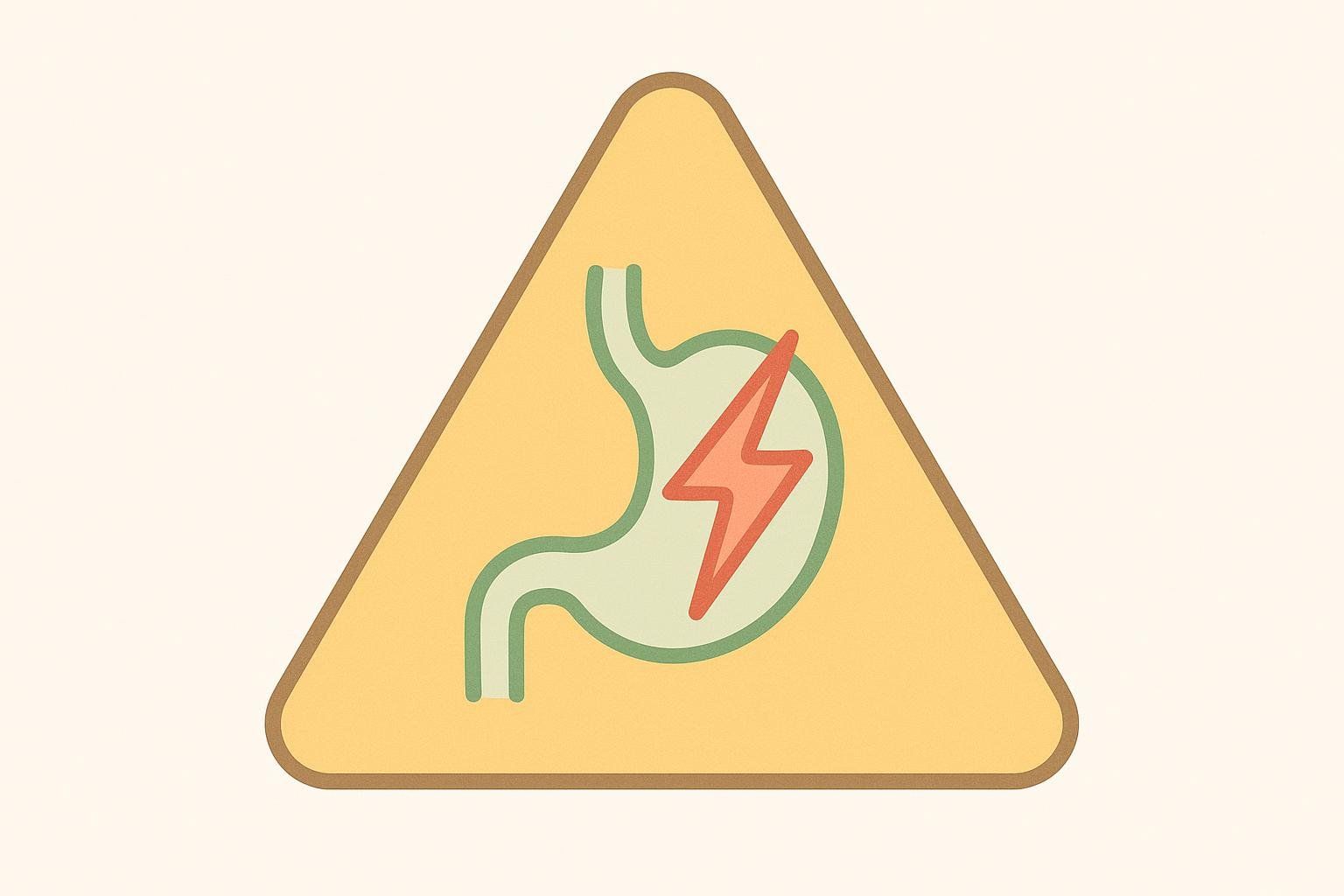 A warning icon showing stomach distress, symbolizing the risks and side effects of colon cleanses.
