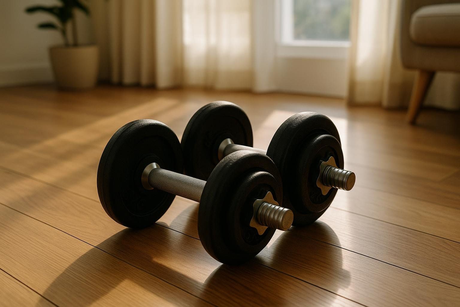 Dumbbells on a home floor